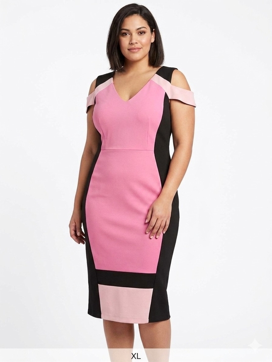New York & Company Dresses & Skirts - NWT New York & Company Cold-Shoulder Colorblock Sheath Dress - Pink & Black